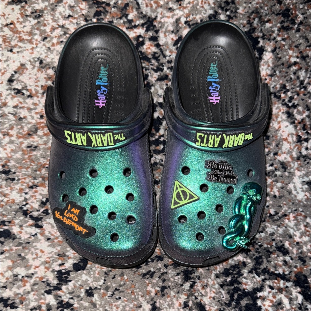 CROCS Harry Potter Dark Arts - Black and Iridescent Green Women's Slippers